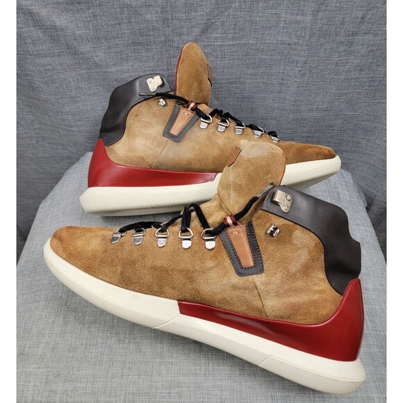 BALLY AVYD TOBACCO Suede BLACK Leather LOGO Top SNEAKERS Men's 12 US, ITALY - Picture 7 of 16